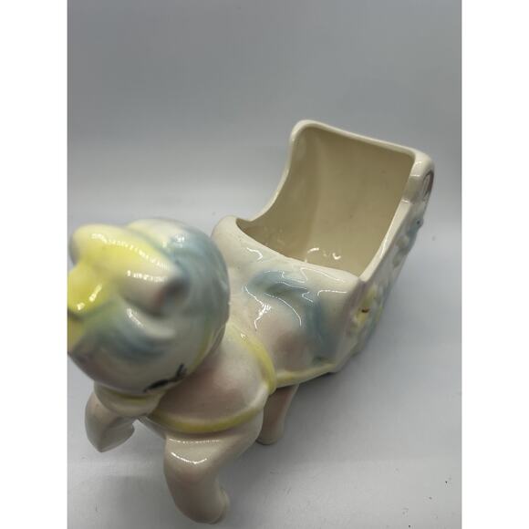 Vtg 50’s Pony Horse And Carriage Ceramic Planter Pink Blue Pastel Nursery Decor - Picture 6 of 10